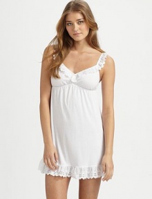 A pretty, airy design made of rich Italian fabric, impeccably-embroidered with feminine eyelet trim. Sweetheart necklineSleevelessEyelet trim at neckline, straps and hemEmpire waistAbout 31¾ from shoulder to hem95% cotton/5% elastaneHand washMade in Italy