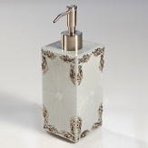 Elaborate, elegant bath accessories for the traditional home, hand-enameled with antique silver accents.