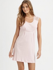 Extra-fine lace detailing adorns the sleeves of this lady-like sleep dress, with front pleating for a superior fit. ScoopneckShort capped sleeves with lace accentsEmpire waistAbout 35¾ from shoulder to hem45% modal/45% cotton/8% nylon/2% elastaneHand washMade in Italy