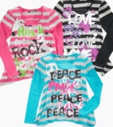 Three messages of cool! Planet Gold gets the word out with these fashionable long-sleeved tees she'll love. (Clearance)