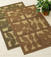 Featuring simple leaf patterns in soothing earth tones, this Bacova accent rug evokes the serenity of the forest in your home. Skid-resistant for secure footing. A flat woven loop construction and olefin yarns provide durability and stain resistance.