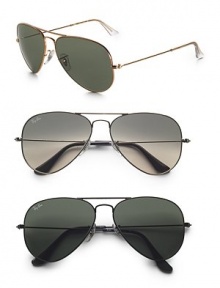 The original favorites with metal frame. Available in gold with green lens, silver with smoke lens, black with dark green lens, brown with brown lens, gold with sky blue lens, or gold with crystal green lens. UV400 lens 100% UV protective Made in Italy 