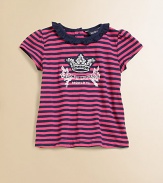 A whimsical crown applique and bold stripes give a sweet charm to this cozy cotton tee.Ruffled crewneckPuffed cap sleevesBack buttonsCottonMachine washImported Please note: Number of buttons may vary depending on size ordered. 