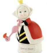 The cutest Queen of Hearts in the land plays a rousing game of flamingo croquet in this Department 56 Snowbabies collectible, crafted of beautiful porcelain bisque.