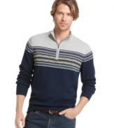 From dress pants to jeans, this fairisle stripe Izod sweater adds patterned pop to any outfit.