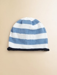 Sure to become a keepsake, this adorable hat combines both style and practicality in one great gift. Crafted in a combination of wide stripes with a rolled edge and the softness of pure cotton. CottonMachine washMade in USAFOR PERSONALIZATION Select a quantity, then scroll down and click on PERSONALIZE & ADD TO BAG to choose and preview your personalization options. Please allow 4-6 weeks for delivery. 