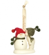 A smitten Snowbaby melts her snowman's heart with a kiss in this charming Christmas ornament. Perfect for the woman or man for you in creamy porcelain bisque from Department 56.