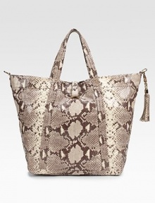 This sophisticated shopper style made from alluring snake-embossed Italian leather, is the perfect option for a day trip or running errands around town.Top handle, 7 drop Adjustable shoulder strap, 23-25 drop Strap and stud buckle closure One inside zip pocket Cotton lining 20W X 14H X 7½D Imported
