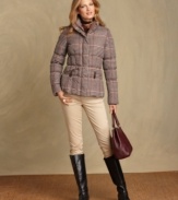 A classic plaid print modernizes Tommy Hilfiger's puffer coat, while a soft down fill makes it as cozy as ever.