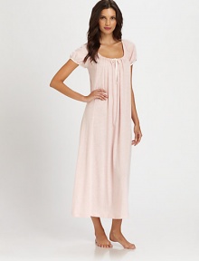 EXCLUSIVELY AT SAKS. Light-as-air design crafted of soft jersey fabric, with a gathered neckline and feminine bow. Gathered scoopneckSelf-tie bow at necklineShort puffed sleeves with solid trimAbout 48 from shoulder to hemCotton/modalMachine washImported