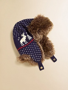 This festive trapper hat is crafted in a bold Fair Isle knit reindeer pattern and trimmed with plush faux fur for extra-cozy warmth.Faux fur trim along front flap, earflaps and backSnap-close strapFully linedCotton/Merino WoolHand washImported This festive trapper hat is crafted in a bold Fair Isle knit reindeer pattern and trimmed with plush faux fur for extra-cozy warmth.Faux fur trim along front flap, earflaps and backSnap-close strapFully linedCotton/Merino WoolHand washImported