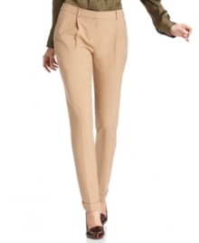 Featuring a slim fit and chic pleated front, Jones New York trousers are an essential piece to pair with your favorite blouses. Featuring a slim fit and chic pleated front, Jones New York trousers are an essential piece to pair with your favorite blouses.