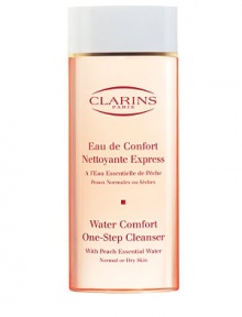 Water Comfort One-Step Cleanser with Peach Essential Water. Innovative formula removes make-up and impurities, refreshes, soothes and protects in one easy step; no rinsing required Leaves face feeling comfortable Ideal for Normal to Dry Skin 6.8 oz.
