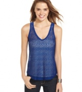 Layer-up in adorable style with this open-knit, racerback tank top from Eyeshadow!