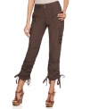 INC's updated utility-inspired pants get a glam makeover, complete with studs, rhinestones and embroidery! Pull up the drawstrings for a cropped, cinched look.