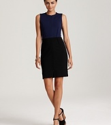 Cut a sleek silhouette in this DIANE von FURSTENBERG color block dress, complete with a front full-length, two-way zipper. A desk-to-dinner stunner, this look leaves a lasting--and longful--impression.