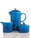 Say bonjour to the perfect blend! Whip up an aromatic & deliciously bold brew in this time-honored stoneware French press, which eliminates guesswork and fiddling-simply press the pump & enjoy gourmet greatness. Coming with a creamer & sugar bowl, this set is made for charming guests or simply mastering the art of coffee time. 5-year warranty.