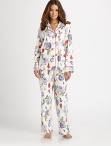 EXCLUSIVELY AT SAKS. A natural blend of bamboo-and-cotton creates the softest brushed flannel, light, warm and luscious.Notched collar topButton frontLong sleevesSatin piping at collar and cuffsElasticized drawstring waist on pantsInseam, about 31Bamboo/CottonMachine wash Imported
