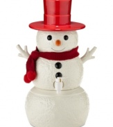 Serve frosty beverages at your next wintertime bash with the Snowpinions beverage dispenser from Department 56. Hat is removable; body separates below spout for easy filling.