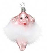Inge-Glas of Germany has been producing mouth-blown, handcrafted glass ornaments for over 400 years. This adorable pig with a feathery tutu showcases the generations-old craftsmanship that still thrives today.