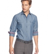 The lighter side of denim is this chambray shirt from Sons of Intrigue.