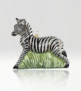 From the Safari collection. This season's new glass ornament collection is mouth blown and decorated in Poland with a wonderful team of old world craftsmen. Detailed with crystals, hand applied jewel tone colors and scrolls as if they were a fine piece of jewelry.GlassCrystalMouth blownHand-painted and hand-set5.5L X 5H X 1.5DImported
