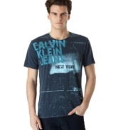 With cool, streetwise style, this T shirt from Calvin Klein Jeans rocks out your basics.