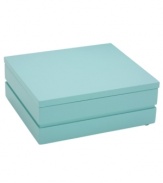 Treasured bracelets, necklaces and rings will all be accounted for in the Alice jewelry box from Reed & Barton. Open the lid to reveal three sections with flocked white lining.