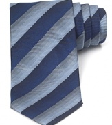 Thick tonal stripes augment your handsome professional look with this soft tie cut in a classic width for timeless appeal.