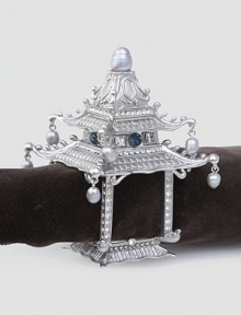 Platinum-plated pagoda is accented with hand-set CRYSTALLIZED - Swarovski Elements and freshwater pearls for a unique table essential. Available in goldplated metal. Beautifully gift boxed Set of 2 Imported
