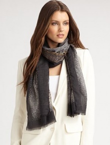 Cashmere blend scarf designed with pointillism dot technique. About 28 X 71 38% cashmere/32% silk/30% wool Dry clean Made in Italy 