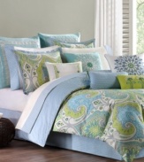 Tone down the bold look of the Sardinia Comforter sets with these sheet sets, featuring 300-thread count cotton in a pristine white hue. Cuff features a diamond pattern in soft blue that coordinates with the reverse of the comforter.