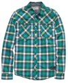 Redefine your weekend wear with this easy-wear plaid shirt from DKNY Jeans.