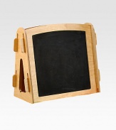 Draw on the chalkboard or scribble on the dry-erase board. Or roll out paper from the roll on top and paint. This compact, two-sided easel gives young artists a boost by offering a place to create that's always handy.Chalkboard on one sideDry-erase board on the other sideDowel on top includes roll of 18-wide paper22W X 11D X 20HWoodMade in USA