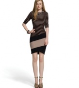 Contrasting colorblocked stripes add a graphic edge to this Bar III mini dress – perfect for a downtown-chic appeal!