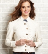 Must-have alert: a faux-leather layer with Victorian-era style, this jacket from Sequin Hearts is utterly unique! We're particularly enchanted by the corset-style back and row of stately ruffles at the front.