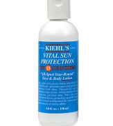 Named Best Sunscreen in Self magazine's 2004 Healthy Beauty Awards. Vital Sun Protection Sunscreen Lotion SPF 15, SPF 30 and SPF 40(for children). This lightweight, non-greasy lotion provides year-round UVA and UVB protection with hydrating and conditioning ingredients such as Aloe, Vitamin E and Soybean Oil. Quickly absorbed and very water-resistant,this sunscreen protects for up to 80 minutes in water. 5 oz. 