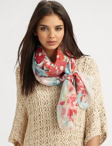 This beautiful design boasts a luxurious cashmere and silk blend. 55% cashmere/45% silkAbout 28 X 80Dry cleanImported 