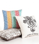 Modern allure! This Bar III Fusion decorative pillow features applique embroidered stripes that add extra flair and dimension to your bed.