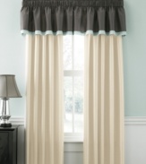 Combining serene shades of charcoal, aqua and ivory, the all-inclusive Chantilly window treatments pack from Martha Stewart Collection transforms your home into a haven of graceful, modern style.