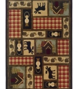 Add a little coziness to your decor with this down-home area rug and its cabin-chic motif. Sphinx presents a compartmentalized pattern of lanterns, pine cones, moose and more -- pictured in vivid color on soft polypropylene for superb durability.
