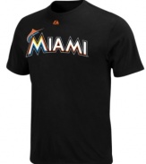 On display. Show off your team pride in this Miami Marlins MLB t-shirt from Majestic.