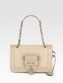 Rich pebble-grain leather crafted in a chic flap design with a buckle-lock closure.Leather and chain shoulder strap, 7 drop Buckle-lock flap closure One inside zip pocket One inside open pocket Leather lining 10½W X 6½H X 3½D Made in Italy