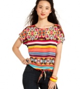 Shocking, bright colors and a lively tribal print raises the temperature of this Pink Rose top from cool to scorching hot!