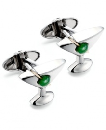 Pay tribute to the business man's favorite post-work cocktail. Dolan Bullock's martini glass-shaped cuff links are set in sterling silver and feature a green jade olive (1/6 ct. t.w.) and a 14k gold accent. Approximate size: 7/8 inch x 3/4 inch.