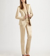 This supple straight-legged style is rendered in a luxe satin blend.Self waistbandZip fly with hook-and-tab closureBack button welt pocketInseam, about 3550% cotton/50% acetateDry cleanMade in USA of imported fabricModel shown is 5'10 (177) wearing US size 4. 