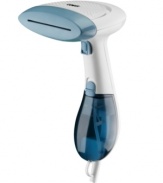 Hand wrinkles, creases and kinks over! Heating up in one minute for 10 minutes of steam time, this morning must-have brings garments back to life. Two heat settings take care of a range of fabrics, like wool, cotton, silk, satin and more. 1-year warranty. Model GS23.