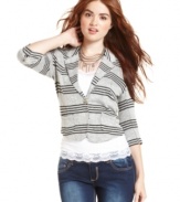 Cute cardi alert! This blazer-style sweater from American Rag features smart stripes and a shrunken fit. An ideal layer for school!