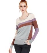Geometric colorblocking adds a graphic edge to this Bar III sweater -- perfect for a fashion-forward fall look!