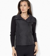 Combining the sleek look of a windbreaker with the coziness of ultra-soft combed cotton, Lauren by Ralph Lauren's mockneck cardigan boasts a chic asymmetrical zip front and a plush feel.